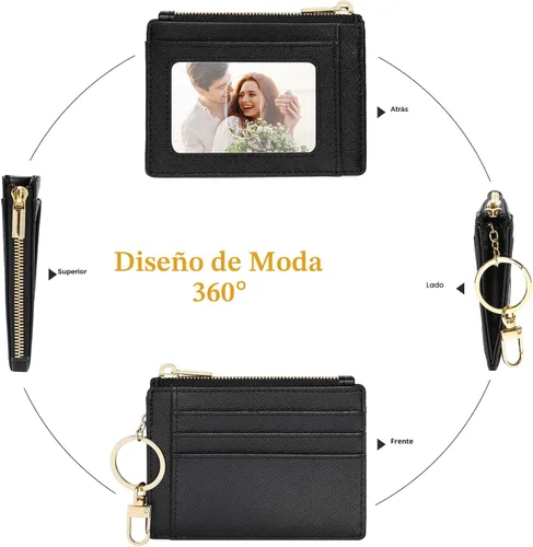 Vista 4 de Sodsay Estuche para tarjetas, cartera delgada con bolsillo frontal, para mujer, sujetatarjetas con llavero Slim, Front Pocket, Credit Card Holder
