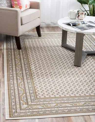 Vista 16 de Unique Loom Williamsburg Collection - Alfombra tradicional con borde central de puntos, alfombra de pasillo de 2 pies 9 pulgadas x 9 pies 10 Beige
