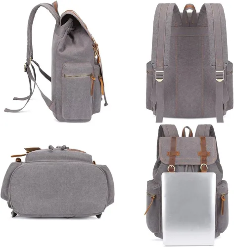 Vista 5 de Bluboon Mochila vintage con ribete de cuero casual para hombres y mujeres, mochila de viaje para computadora portátil