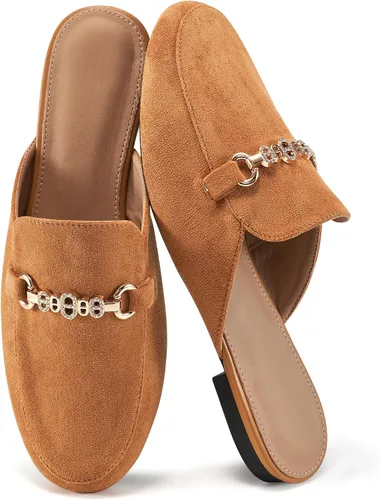 Vista 9 de Zapatos planos con hebilla para mujer: zapatos clásicos de ante sin cordones, con puntera cerrada, sin espalda, mocasines 2025
