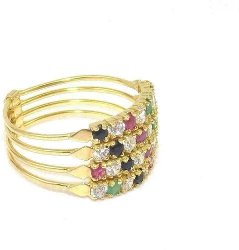 Vista 2 de Anillo de compromiso con acabado de oro amarillo de 14 quilates con diamantes de esmeralda, zafiro y rubí de 3.00