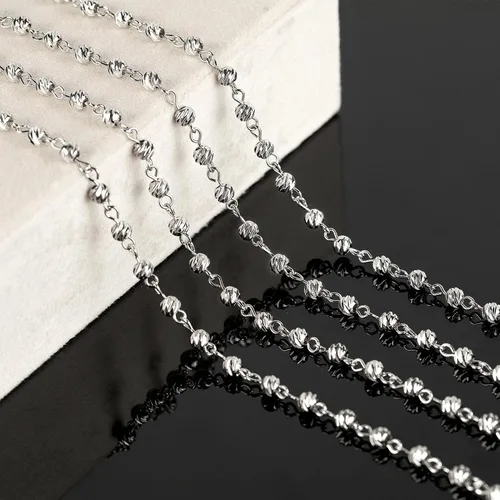 Vista 5 de KYUNHOO - Cadenas de cuentas de bola de plata de 3.3 yardas para fabricación de joyas con cierres