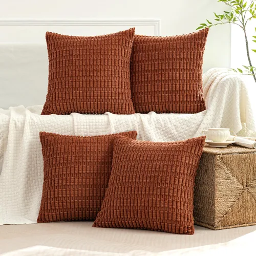 Vista 23 de MIULEE - Paquete de 4 fundas de almohada decorativas de pana suave, 18 x 18 pulgadas, para sofá, sala de estar, sillón y cama, decoración rústica