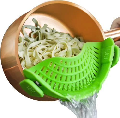 Vista 20 de AUOON - Colador grande con clip para todas las ollas y sartenes, colador de silicona de gran tamaño, diseño familiar, colador de pasta, colador