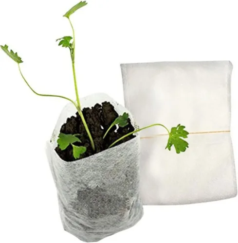Vista 6 de 200Pcs Biodegradable Non-Woven Seedling Bags, White Plant Grow Pouches