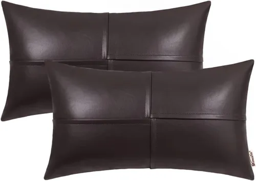 Vista 26 de BRAWARM Fundas de almohada de cuero sintético de 16 x 16 pulgadas, paquete de 2 fundas de almohada de cuero rojo profundo, fundas de almohada