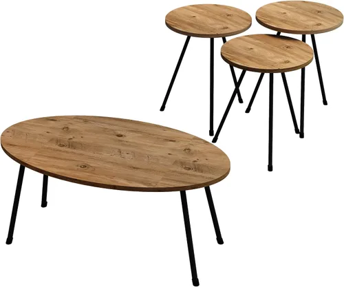 Vista 5 de Juego de mesa de sala de estar de 4 piezas, 1 mesa auxiliar y 3 mesas anidables, montaje sin herramientas