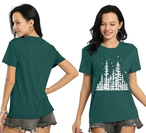 Vista 5 de Camisetas de pino para mujer, divertidas camisetas gráficas de verano, senderismo, camping, naturaleza, camiseta de manga corta, atlética, casual