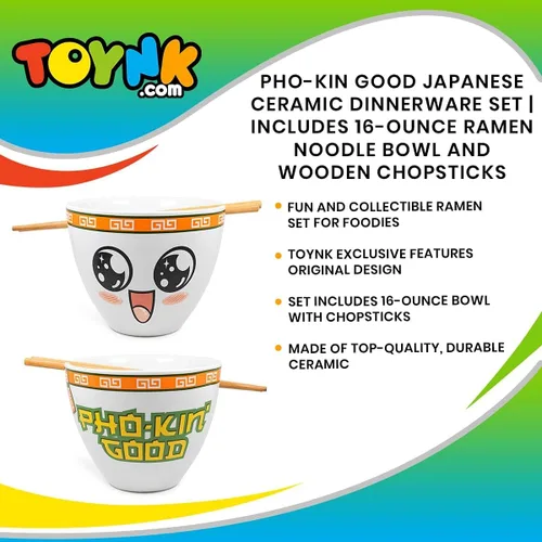 Vista 7 de Boom Trendz Bowl Bop Pho-Kin Good - Juego de vajilla de cerámica japonesa Incluye tazón para fideos ramen de 16 onzas y palillos de madera, plato