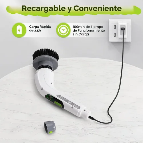 Vista 7 de WORKPRO Limpiador giratorio inalámbrico de 8 V, 8 cabezales de cepillo
