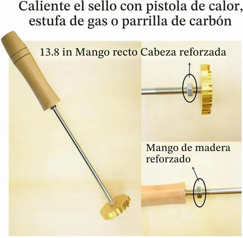 Vista 2 de Plancha de marca personalizada, sello de logo de diseño grabado para madera, cuero, plásticos, diseño artesanal