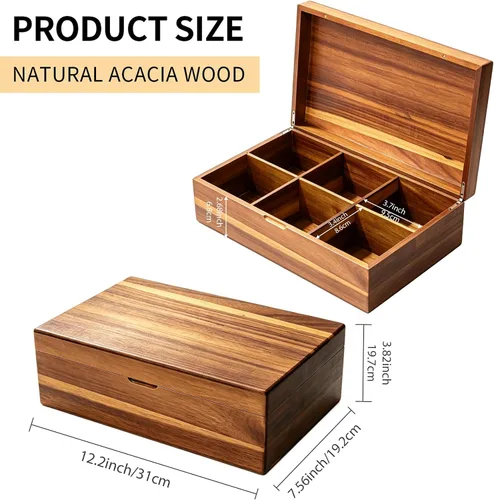 Vista 2 de Caja organizadora de bolsas de té de madera de acacia, bolsa de té Natural Marrón