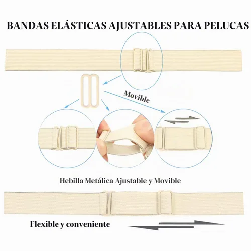 Vista 3 de Correas ajustables para pelucas y hacer pelucas, bandas elásticas ajustables (beige, 1 pulgada x 10 unidades)