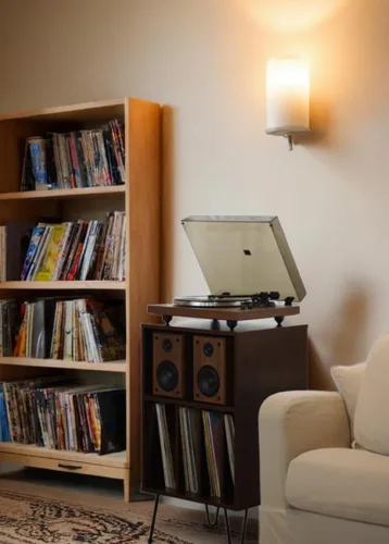 Vista 4 de Arkrocket Cassini - Tocadiscos de vinilo inalámbrico Bluetooth integrado en preamplificador de teléfono y viene con altavoces externos de 40 W