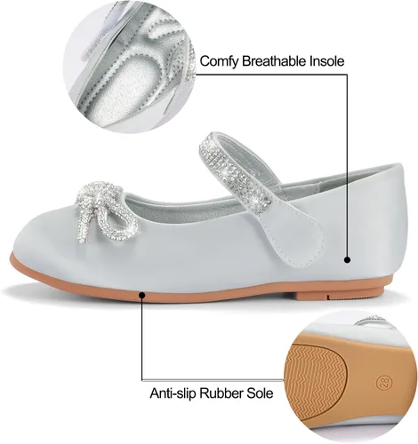 Vista 3 de SIMANLAN Zapatos de vestir para niñas con flores, zapatos de princesa Mary Jane, zapatos de ballet para niños pequeños y grandes, zapatos elegantes