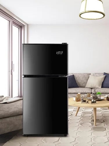 Vista 3 de KRIB BLING Refrigerador de 3.5 pies cúbicos con congelador, puerta doble vintage, cerradura fresca, termostato ajustable de 7 niveles para Negro