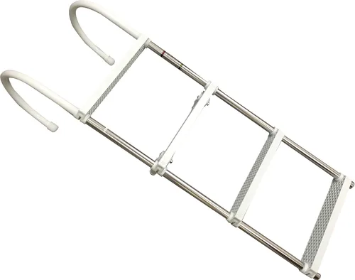 Vista 4 de Marine Boat Aluminio Blanco Polietileno Natación Embarcación 4 Pasos Escalera Gancho 46X15