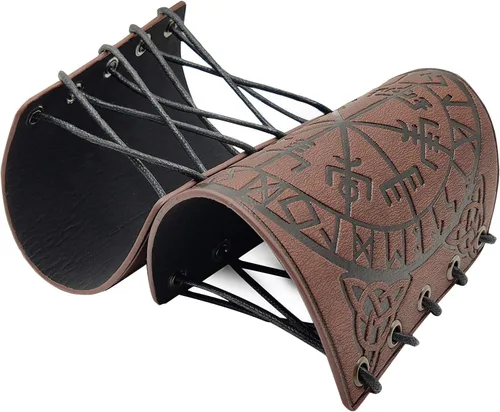 Vista 3 de HiiFeuer Viking Vegvisir Armadura de cuero en relieve 3 colores LARP Guantelete Armadura de cuero Brazo Bracer