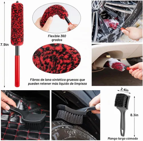 Vista 4 de 16Pcs Kit de Limpieza para Lavado de Auto con Pistola de Espuma, Cepillos de Detalle, Herramienta de Limpieza de Parabrisas, Cepillos para Llanta