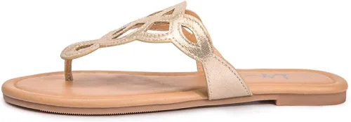 Vista 2 de LM Sandalias de tanga para mujer, sandalias con correa en T, sandalias planas sin cordones, sandalias informales de verano