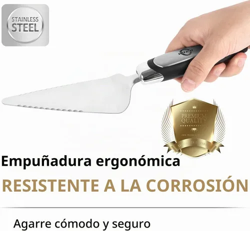 Vista 12 de Servidor de tartas de cubiertos de acero inoxidable para tartas, cortador de pizza, cortador de postre de tarta (negro)