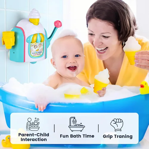 Vista 5 de Juguetes de baño para niños de 4 a 8 años, máquina de burbujas de helado para niños pequeños de 3 a 5 años, juguetes de baño de espuma de helado