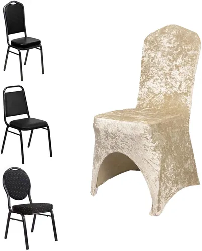 Vista 4 de Efavormart - Funda elástica para silla de banquete de terciopelo triturado y elastano beige con bolsillos para los pies, funda para silla de boda