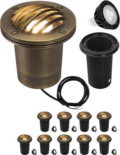 Vista 28 de MALORY Luces de Paisaje de Bajo Voltaje, (4.6''A) Cubierta Superior de Latón 12V Luces Empotradas en el Suelo para Exteriores, Iluminación LED