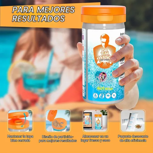 Vista 6 de Dr.Tim.Wang Tiras de prueba para piscina y jacuzzi - Kit de prueba de agua de piscina de precisión de grado médico 4 en 1 - Prueba de pH, cloro