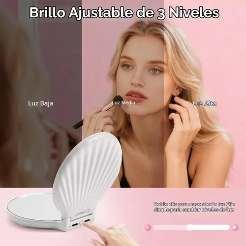 Vista 4 de Espejo de maquillaje compacto con luces, espejo de bolsillo para mujer