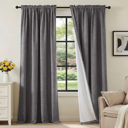 Vista 27 de H.VERSAILTEX Cortinas 100% opacas con aspecto de lino para dormitorio, bloqueo de luz completa, bolsillo para barra, cortinas de ventana gruesas