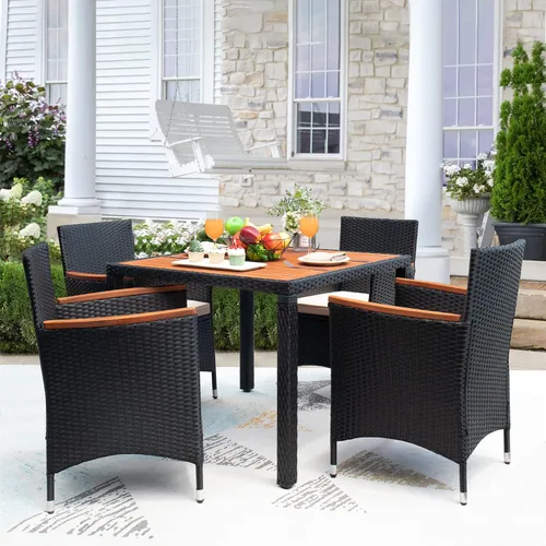 Vista 8 de Devoko - Juego de comedor de madera de acacia, 5 piezas, ratán negro
