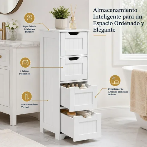 Vista 6 de RASOO Armario de almacenamiento de baño delgado con 4 cajones para espacios