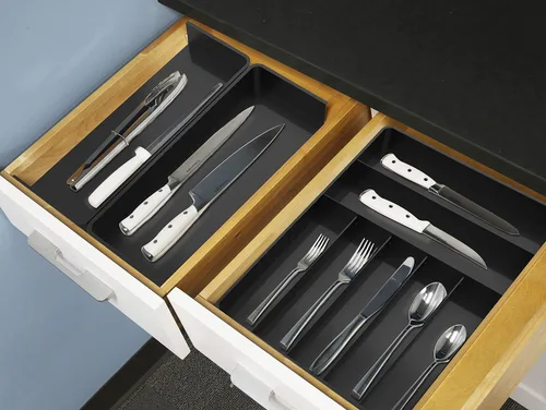 Vista 7 de Simple Houseware Organizador de cubiertos extensible para cajones de cocina, color negro, bandeja de cubiertos ajustable con 9 compartimentos