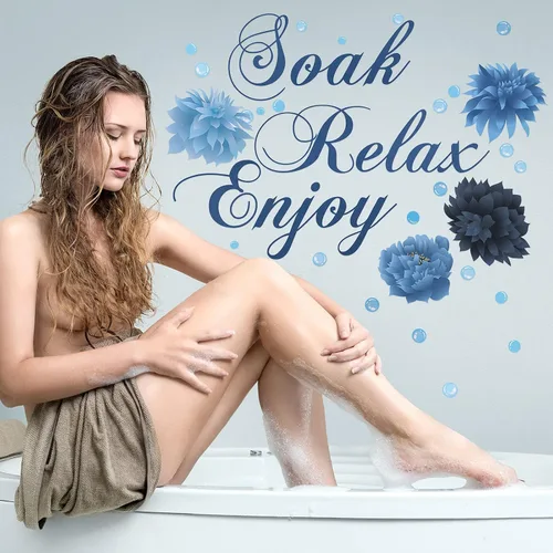 Vista 5 de Xuniea Calcomanías azules de pared de baño, Soak Relax Enjoy Spa, calcomanías de decoración de pared impermeables para dormitorio, baño, cocina