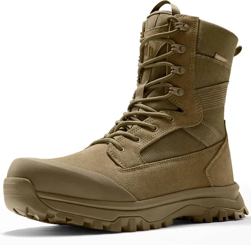 Vista 9 de Coostar Botas tácticas para hombre, ligeras, botas de combate militar, botas de trabajo con cremallera lateral, botas de motocicleta