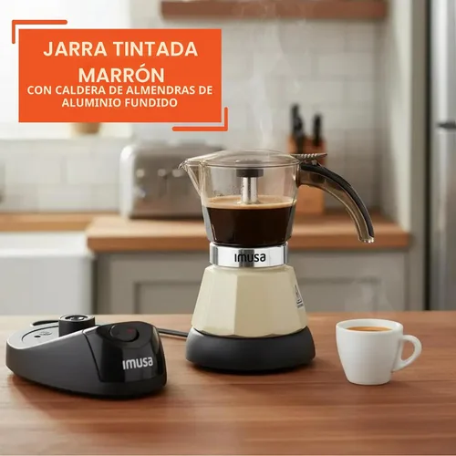 Vista 3 de IMUSA Cafetera eléctrica de almendras de 3 o 2 tazas, cafetera moka compacta con función de mantener el calor, base desmontable, cafetera de leche