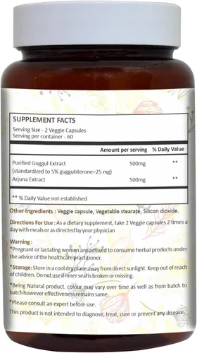 Vista 2 de Guggul Vegie Cápsula con Extracto de Arjuna 120 Recuento 1000 mg