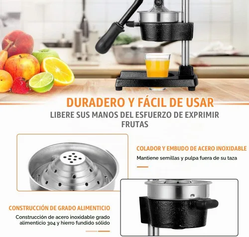 Vista 6 de Prensa Manual de Mano de Hierro Fundido Comercial de Servicio Pesado Naranja Cítricos Limón Lima Toronja Granada Exprimidor de Jugo de Fruta