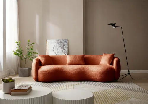 Vista 9 de Moderno sofá curvado de 4 asientos en tela transpirable 93.6 pulgadas de ancho elegante sofá de sala de estar con marco de madera maciza