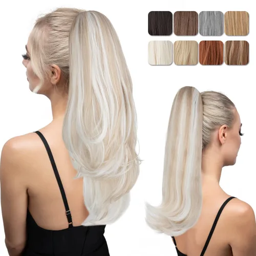 Vista 17 de Extensión de cola de caballo con clip, de 18 pulgadas, extensiones de cabello para mujer, cola de caballo larga y recta, cola de caballo rizada
