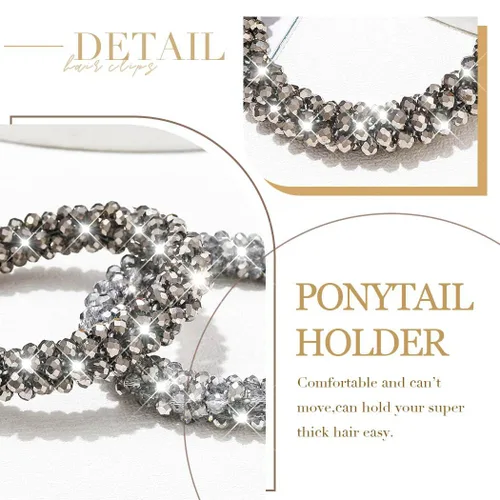 Vista 4 de Fashey Lazo para el cabello con diamantes de imitación, coleteros brillantes con cuentas, accesorios para el cabello para mujeres (tipo A)