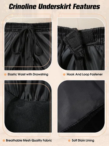 Vista 2 de SISROL Women's Hoopless Petticoat Crinoline Underskirt for Wedding Dress Negro