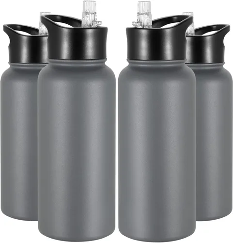 Vista 16 de Botella de agua aislada de 64 onzas con tapas de pajita y boquilla, jarra de agua de acero inoxidable de medio galón con mango de paracord, vacío