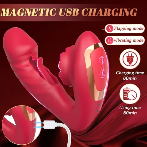 Vista 6 de G Spot Vibrador con aletas para mujer, bragas vibradoras con 10 modos de vibración y aleteo, pezones de clítoris, juguetes sexuales