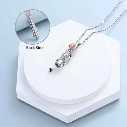 Vista 4 de Shajwo - Collar de urna con flor de rosa para cenizas, joyería de cremación para mujeres y niñas, dije conmemorativo, colgante de urna para cenizas