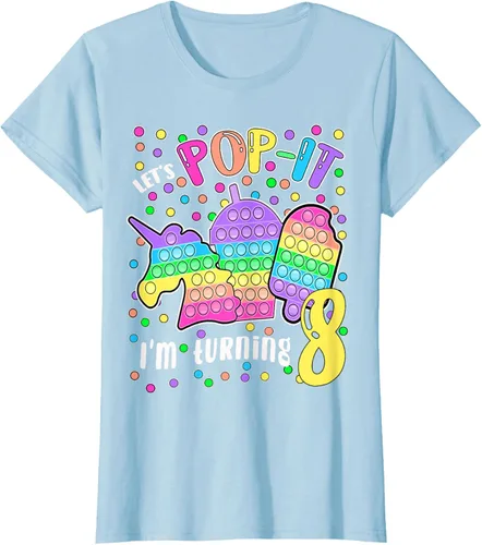 Vista 20 de Let's Pop-it I'm turning 8 Colorful 8th Birthday - Camiseta para niña, Negro