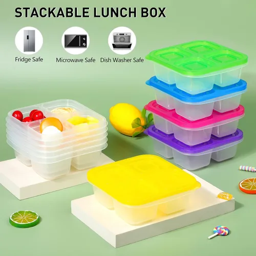 Vista 4 de Ruisita Caja Bento de 10 piezas con 4 compartimentos, reutilizable, contenedor de almacenamiento de alimentos divididos con tapas, control