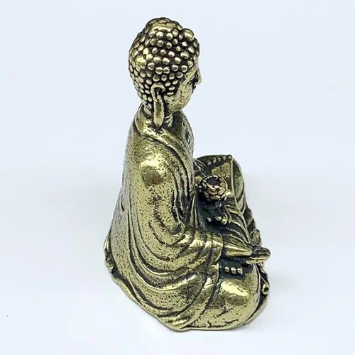Vista 3 de Estatua de Buda Shakyamuni de meditación de latón, escultura de Tathagata hecha a mano, figuras de Feng Shui, creyentes budistas, adornos
