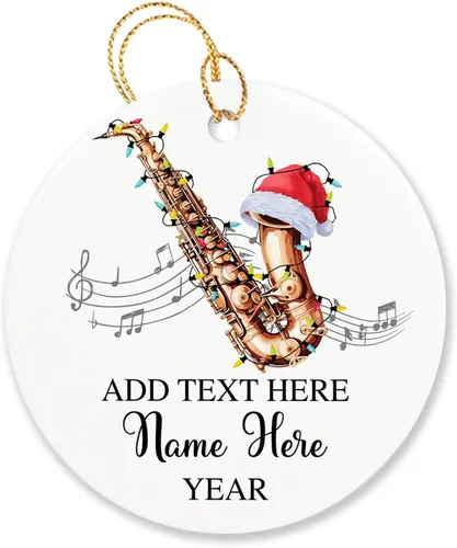 Vista 28 de Adorno de Navidad personalizado de acordeonista que toca acordeón, nombre personalizado y año, adorno de Navidad para acordeonista, instrumento